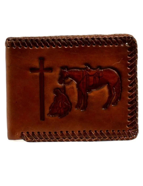 M&F NOCONA COWBOY PRAYER LEATHER PASSCASE WALLET BROWN N5413908