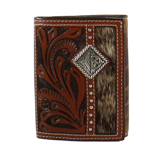 M&F MENS CALF HAIR INLAY LEATHER BIFOLD WALLET BROWN D250006802
