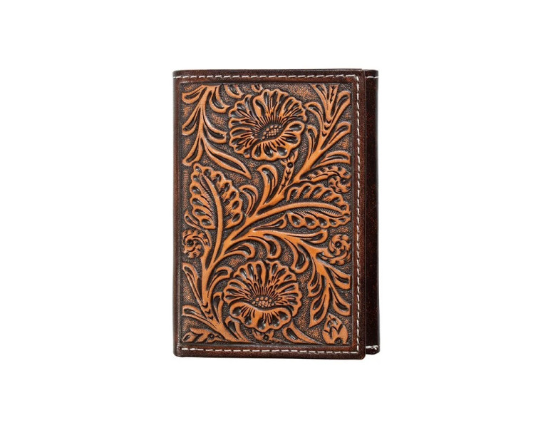 M&F NOCONA MENS FLORAL EMBOSSED TRIFOLD WALLET BROWN N500051302