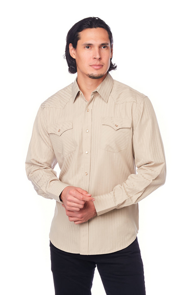 RODEO MENS LONG SLEEVE WESTERN SHIRT BEIGE PS504