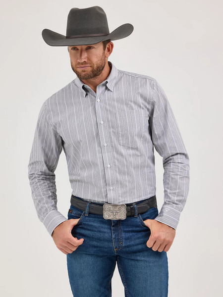 WRANGLER CODY JOHNSON BUTTON DOWN SHIRT CHARCOAL STRIPE 2369538