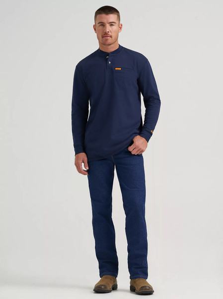 WRANGLER FR FLAME-RESISTANT LONG SLEEVE LIGHTWEIGHT HENLEY NAVY FR3W7NY