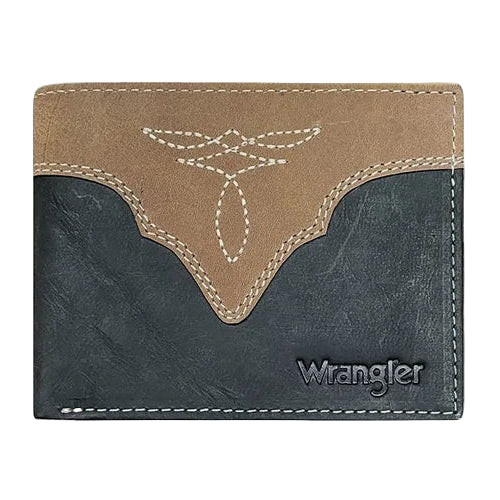 GEM-DANDY WRANGLER BOOT STITCH LEATHER BI-FOLD WALLET BLACK/TAN 7601002