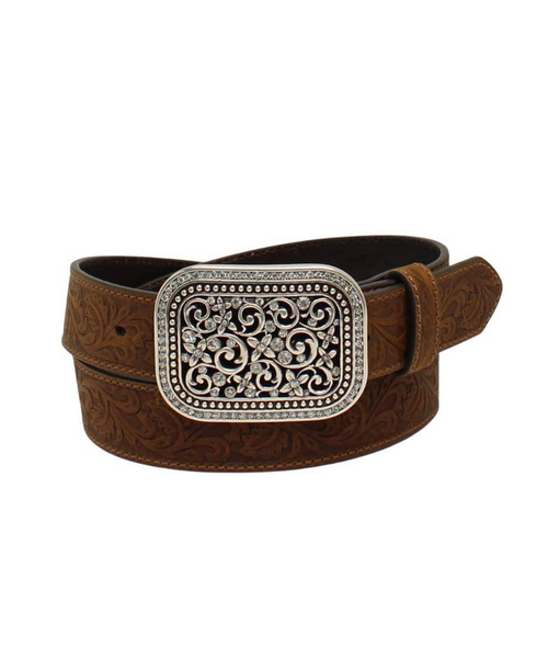 M&F ARIAT WOMENS RHINESTONE FILIGREE BELT BROWN A10006944