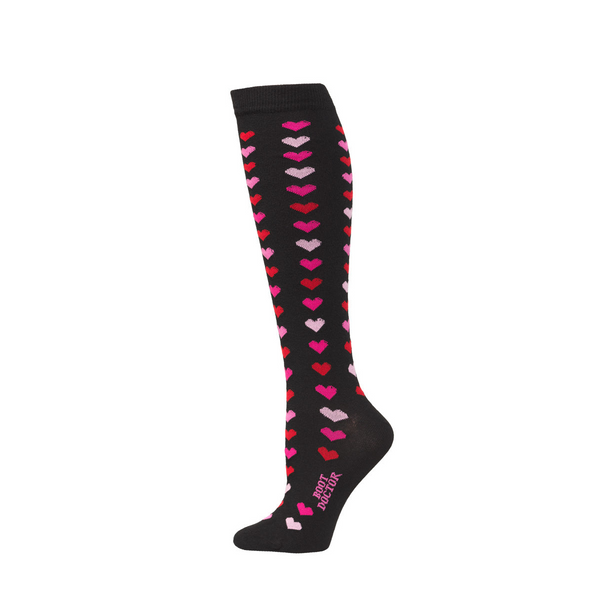 M&F BOOT DOCTOR WOMENS BLACK SOCKS WITH PINK/RED HEARTS 0421801