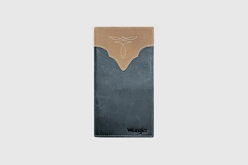 GEM-DANDY WRANGLER MENS CHECKBOOK WALLET BLACK/TAN 7601003