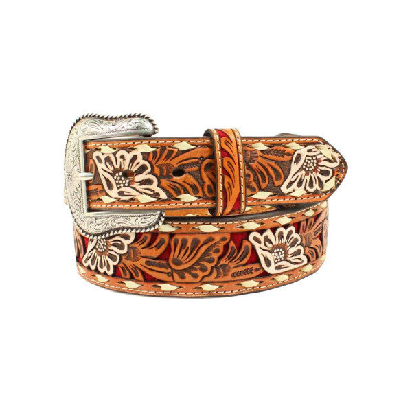 M&F NOCONA MENS FLORAL EMBOSSED BELT RED N2413004