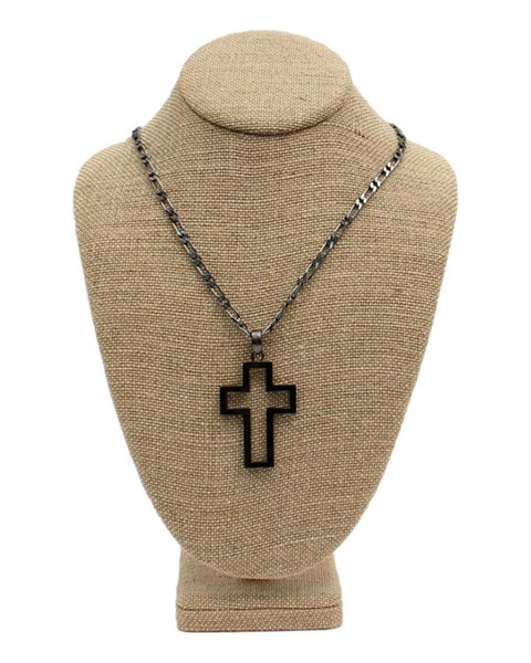 M&F SILVER STRIKE MENS OUTLINED CROSS NECKLACE D47006