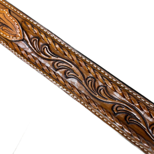 WESTERN FASHION TOOLED BELT W/ LTHR BRAIDED ACCENT XABH1002