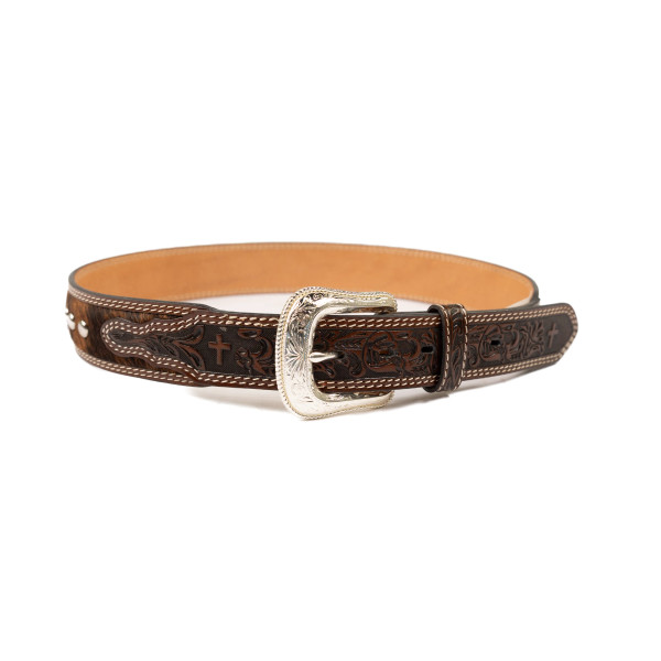 COWBOY CHROME BROWN BELT WITH COWHIDE 2735