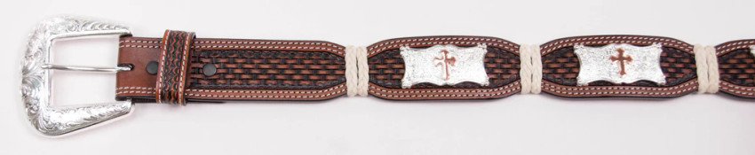 COWBOY CHROME RAWHIDE SQUARE CROSS BELT CHOCOLATE 1805
