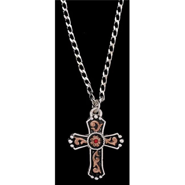 M&F MENS SILVER & GOLD CRYSTAL RED NECKLACE DN121