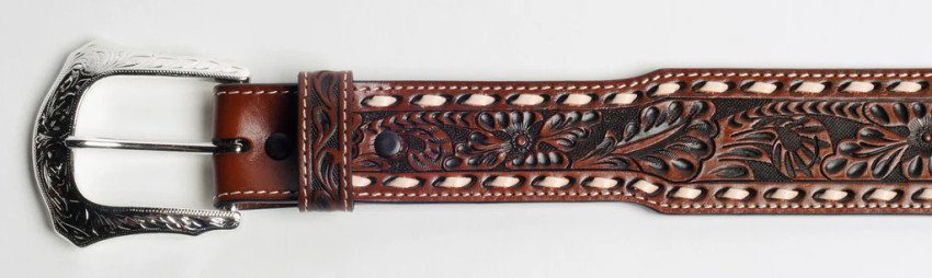 COWBOY CHROME MENS BUCK STITCH FLORAL TOOL BELT 1666