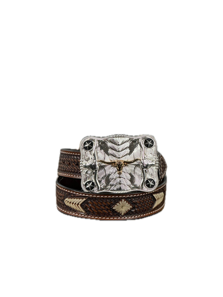WESTERN FASHION BASKET TOOLED THREAD BROWN BELT XBT1172