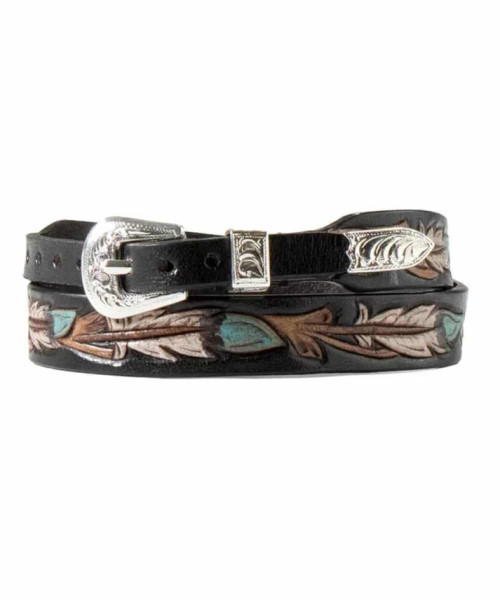 M&F TWISTER HAND TOOLED PAINTED FEATHERS HATBAND 0280901