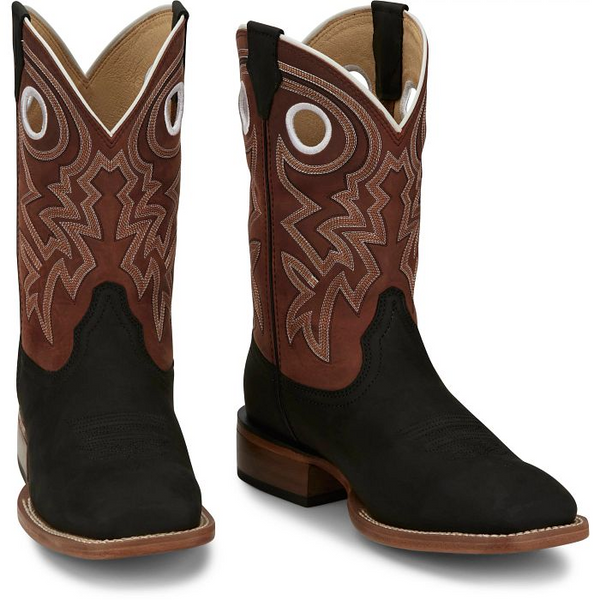 JUSTIN BIG NEWS 11" WESTERN BOOT BLACK COWHIDE FN7022
