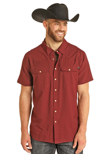 ROCK & ROLL TEK WESTERN STRETCH SHORT SLEEVE SHIRT MAROON BMN3S06797