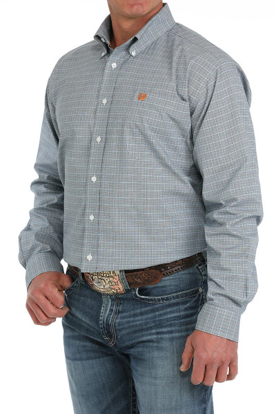CINCH MENS PLAID BUTTON DOWN SHIRT BLUE/ORANGE MTW1105887