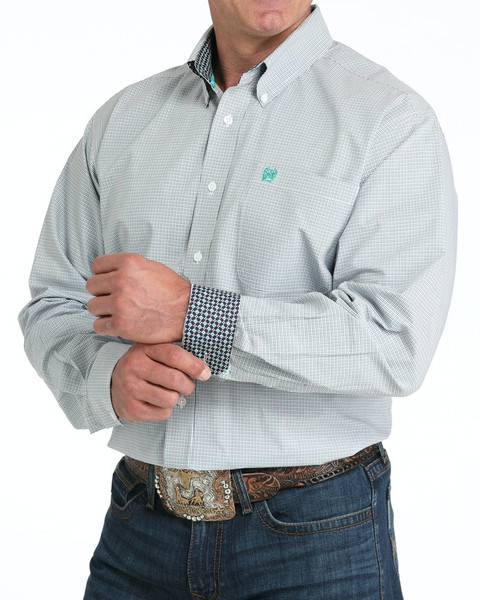 CINCH MENS CLASSIC FIT PLAID BUTTON-DOWN SHIRT TURQUOISE MTW1105973