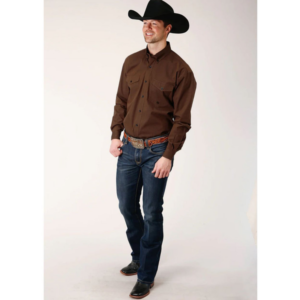 ROPER MENS LONG SLEEVE WESTERN SHIRT BROWN 03-001-0365-0673