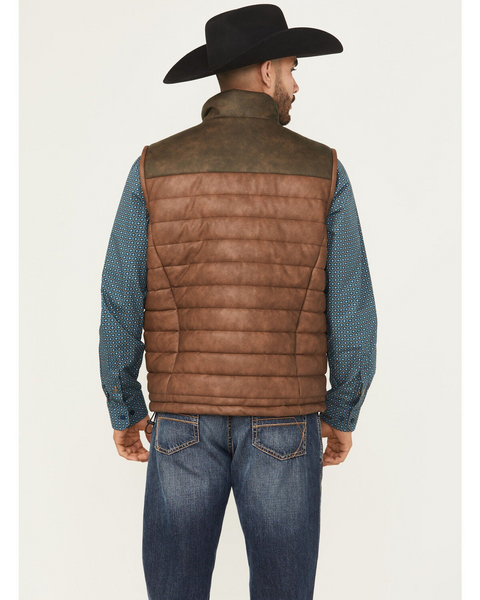 CRIPPLE CREEK MENS FAUX LEATHER PUFFER VEST BROWN CW6713-220
