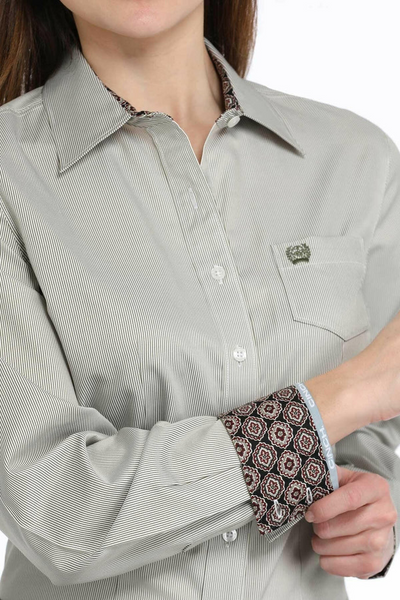 CINCH WOMENS STRIPE BUTTON DOWN SHIRT OLIVE MSW9164233