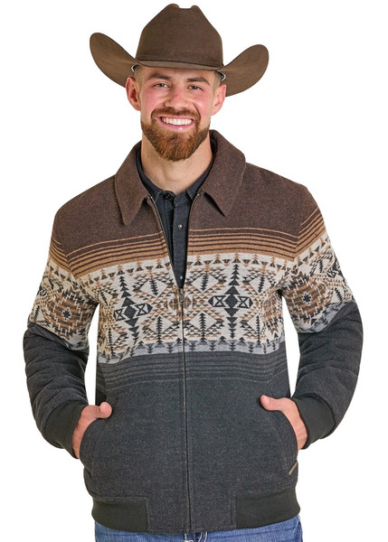 ROCK & ROLL PUEBLO AZTEC BORDER JACQUARD BOMBER JACKET BLACK DM92C06166