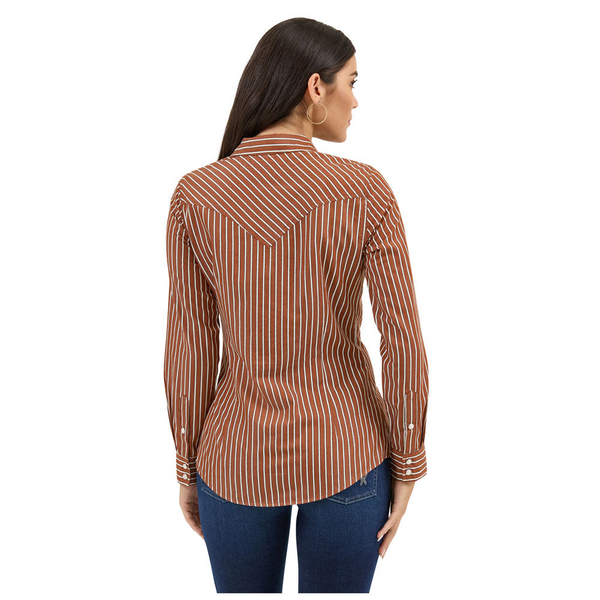 WRANGLER WOMENS RETRO LONG SLEEVE SNAP SHIRT RUST STRIPE 2371900