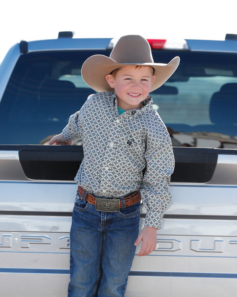 CINCH BOYS BUTTON-DOWN WESTERN SHIRT CREAM MTW7060405