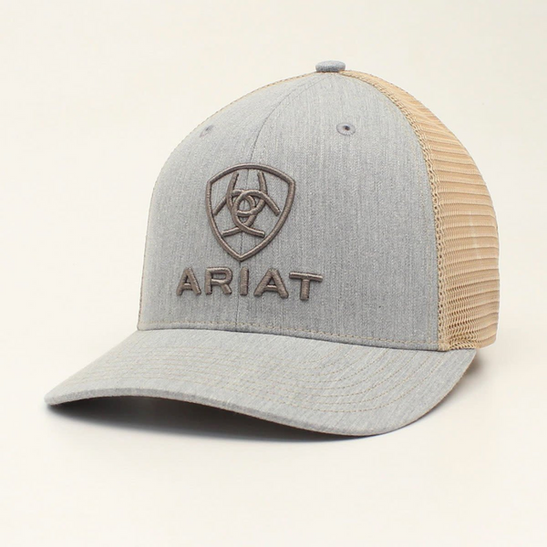 M&F ARIAT MENS EMBROIDERED LOGO SNAPBACK BALL CAP GREY/TAN A300012008