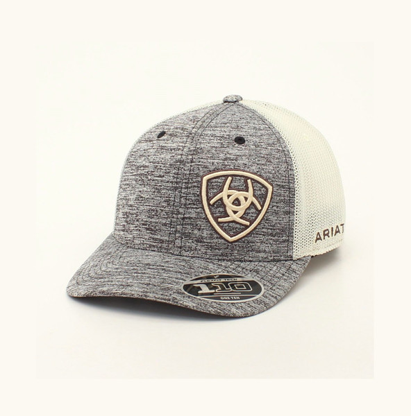 M&F ARIAT MENS OFF SET SHIELD FLEX FIT SNAP BACK GREY/TAN 1504908