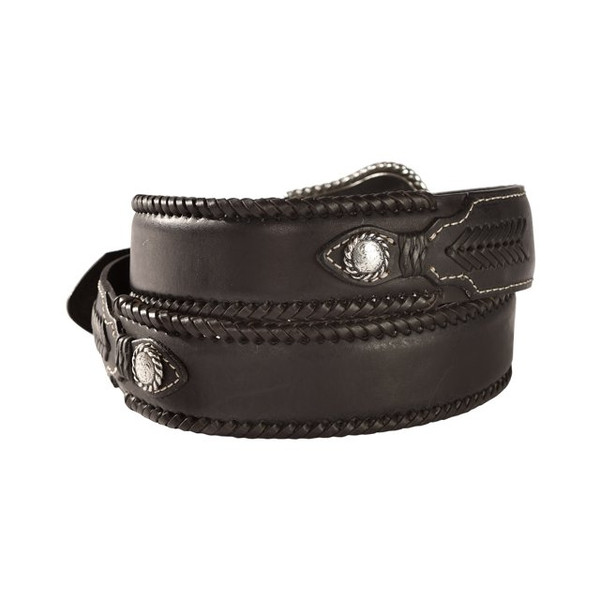 M&F MENS TOP HAND LACE EDGE CONCHO BELT BLACK N2475601