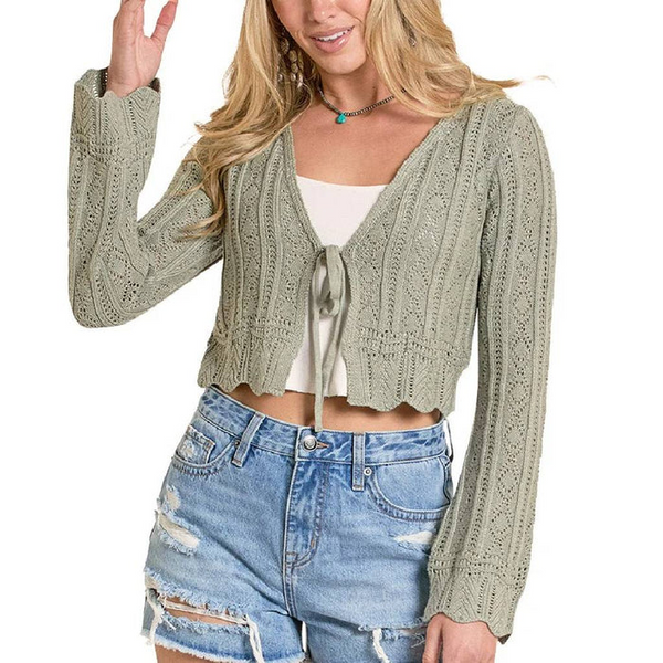 PANHANDLE CROCHET FRONT TIE CARDIGAN JADE BW95T08089