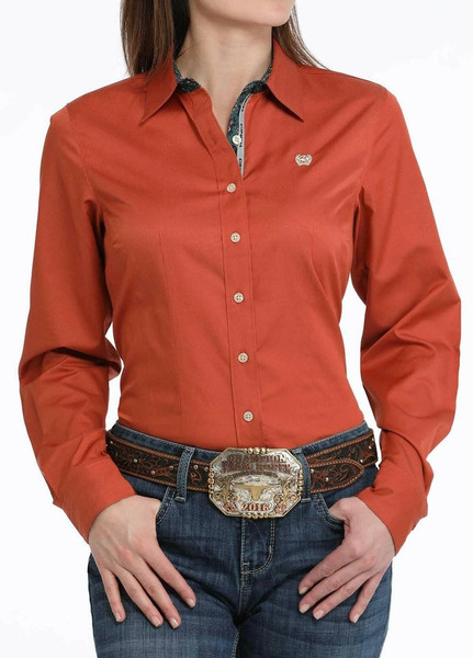 CINCH WOMENS STRIPE BUTTON DOWN SHIRT COPPER MSW9165063