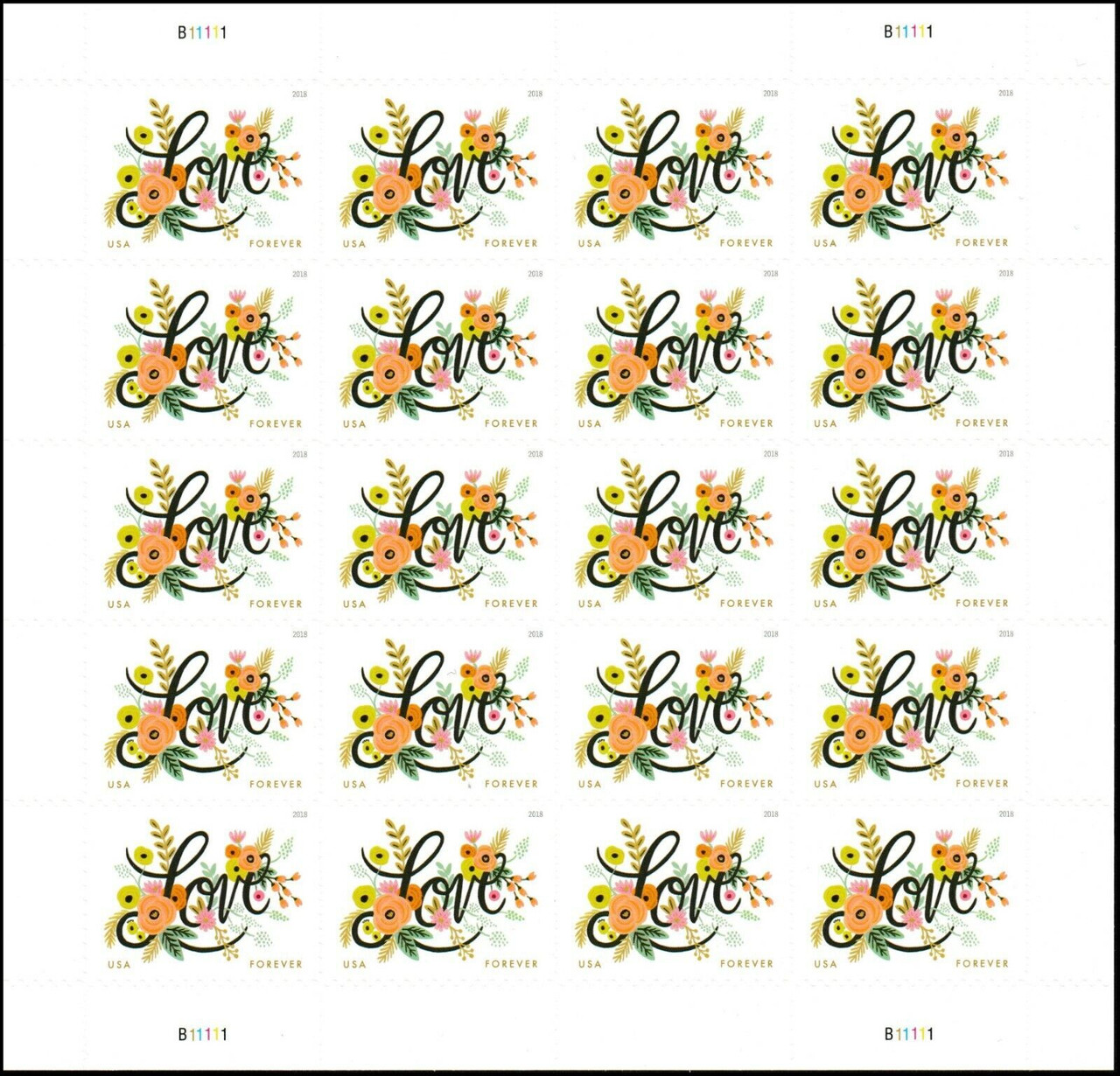 Love Flourishes 5 Sheets of 20 USPS First Class Forever Postage STAMPS  Wedding for sale online