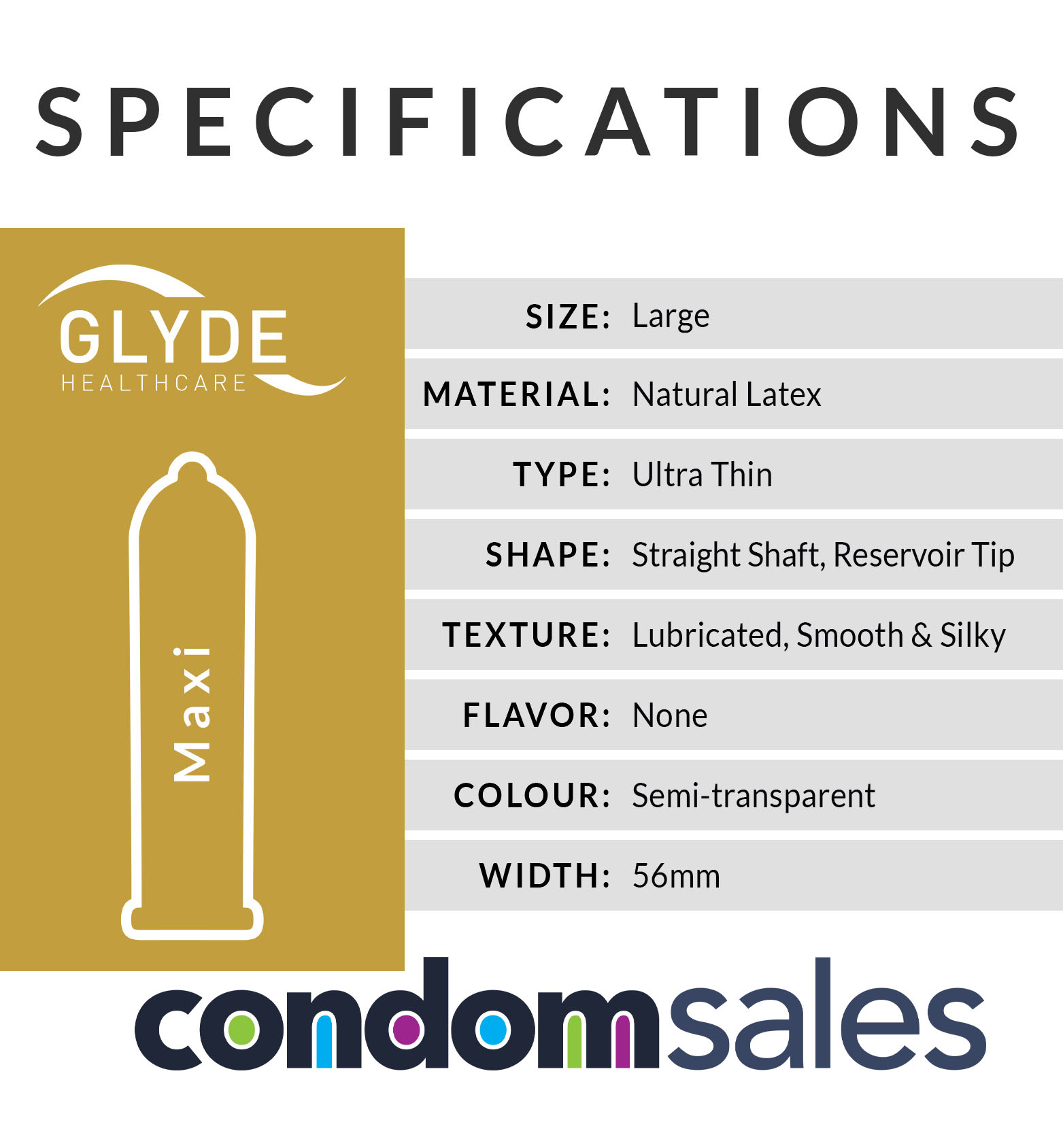 Glyde Maxi 56mm Condoms (24 loose packed) - Buy Condoms Online