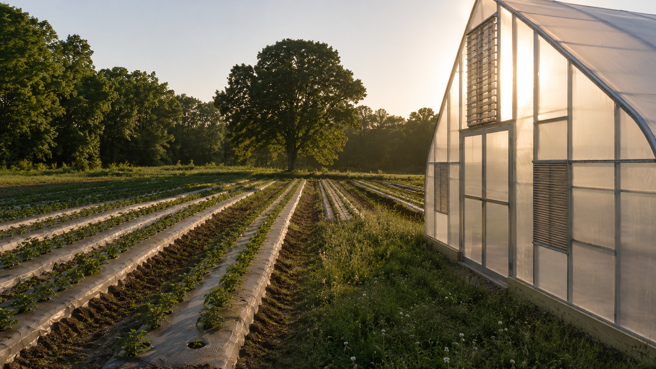 CT Greenhouse high tunnel at first light