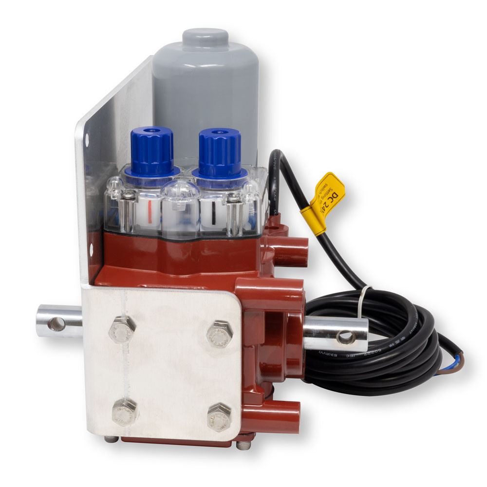 Low voltage ridge vent motor end view showing dual output shafts and housing