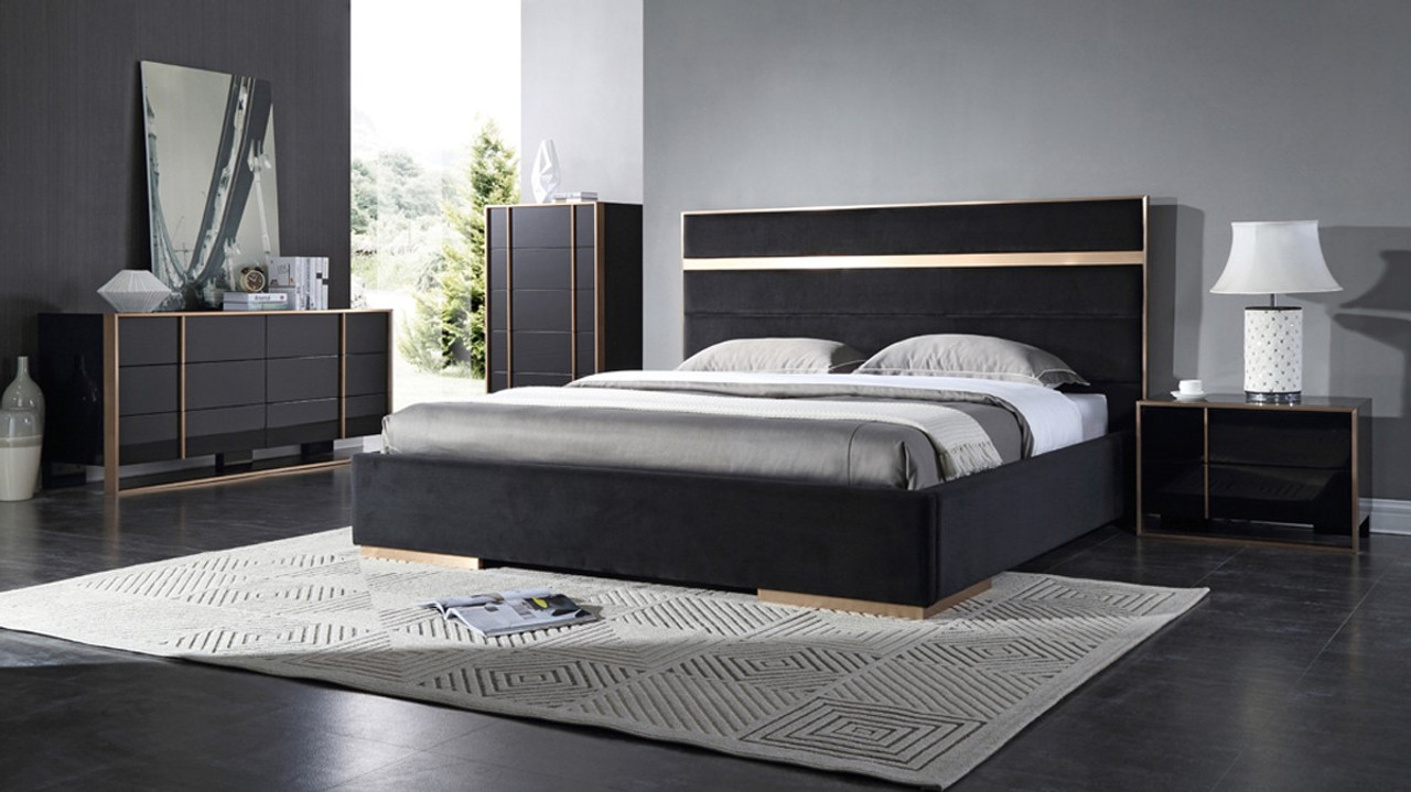 Nova Domus Cartier Modern Black Rosegold King Size Bedroom Set Lounge La