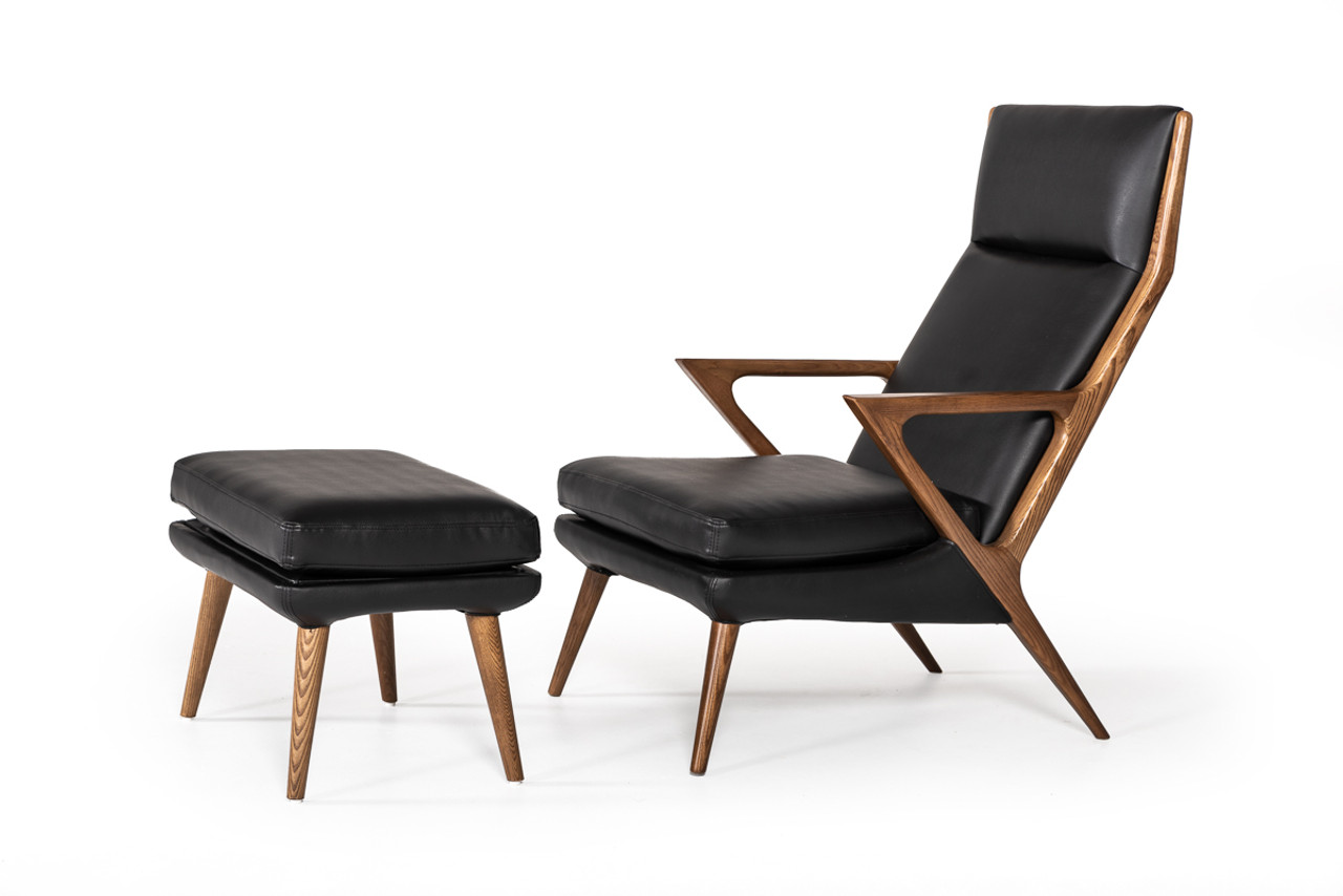 modrest fulton modern black lounge chair  ottoman