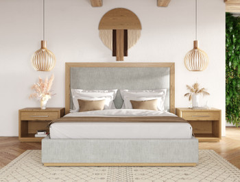 Nova Domus Santa Barbara - Modern Grey Fabric and Natural Queen Size Bed