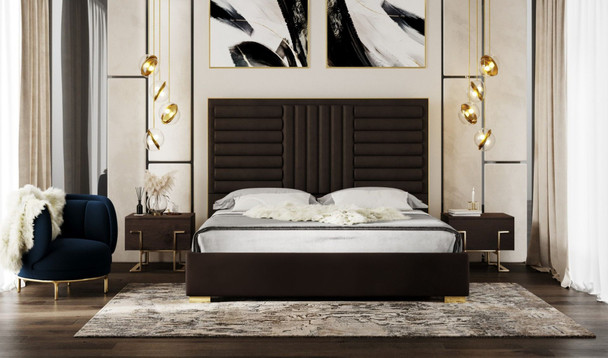 Modrest Daystar - Modern Dark Brown Velvet and Gold Queen Size Bed