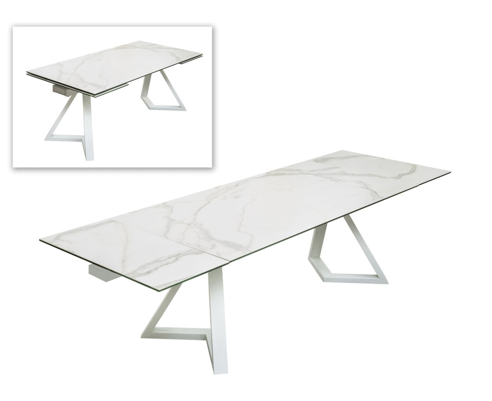 Modrest Latrobe Modern White Ceramic Quartz 118" Extendable Dining