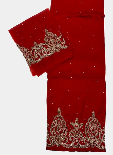  First Lady Net + Silk Wrapper ELE-RED  with Blouse Piece