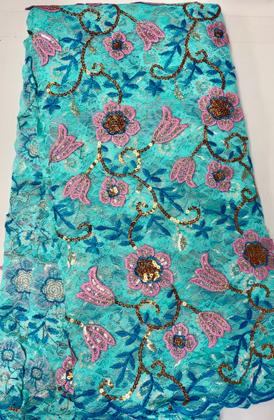 French Lace #46 sea green/pink