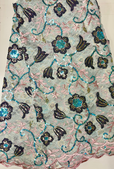 French Lace #48 White, Blue Pink, Navy