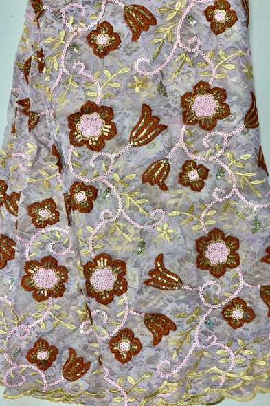 French Lace #49 White, Rust, Pink