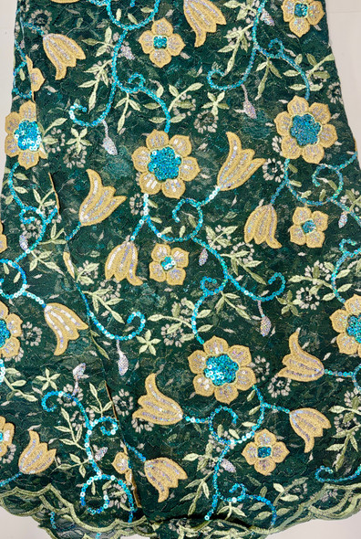 French Lace #54 Dark Green, Beige, Blue
