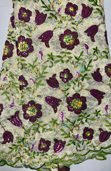 French Lace #55 White, Purple, Green