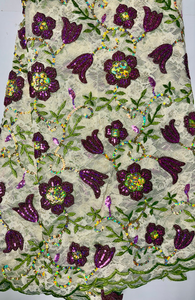 French Lace #55 White, Purple, Green